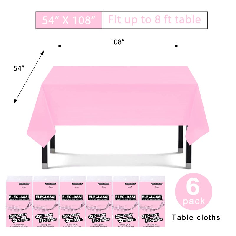 Eleclassi Pink 6 Pack Premium Disposable Plastic Tablecloth 54 x 108 in - Plastic Table Cloth Disposable for Rectangle Table up to 8 Feet - Pink Rectangle Tablecloth - Image 2